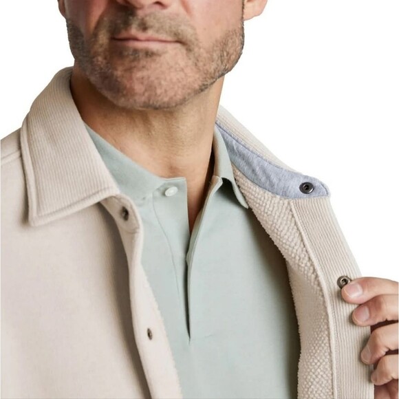 Copper & Oak Men's L Heavyweight Ribbed Shirt Jacket Shacket Stretch Beige NWT - Picture 3 of 5